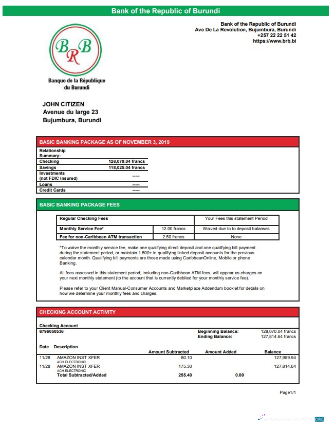 Download Burundi Bank of the Republic of Burundi bank statement word